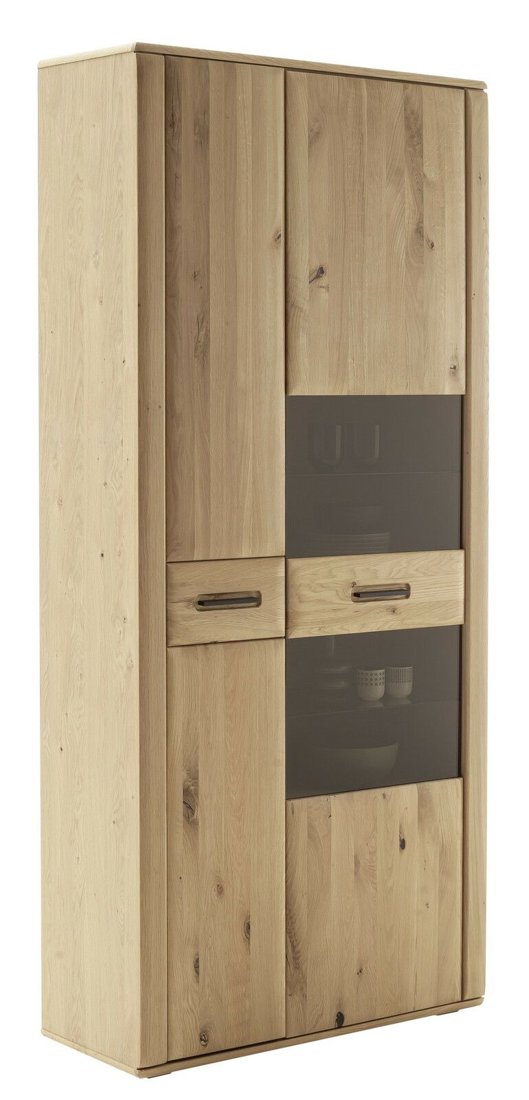 Holz-Kombivitrine mit Glaseinsatz, seitliche Perspektive