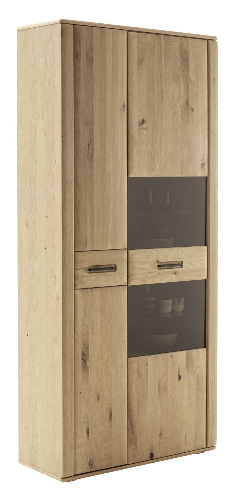 Holz-Kombivitrine mit Glaseinsatz, seitliche Perspektive