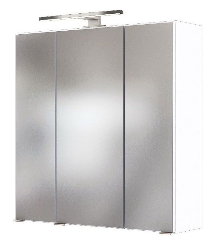 Moderner Spiegelschrank mit drei Türen und integrierter Beleuchtung, Frontalansicht