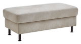 Beiger XXL Hocker mit schwarzem Metallgestell, seitliche Perspektive