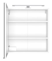 Open spiegelkast met twee legplanken en ingebouwde verlichting, vooraanzicht.