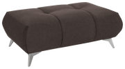 Braune Hockerbank mit gepolstertem Stoffbezug und silbernen Metallbeinen, seitliche Perspektive