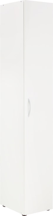 Weißer Mehrzweckschrank XORA aus der MULTIRAUMKONZEPT-Serie, seitliche Perspektive