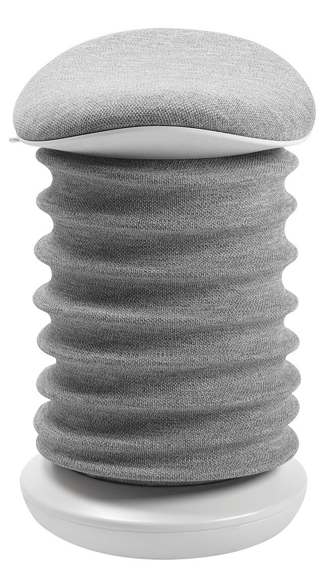 Grauer Aktiv-Sitzhocker mit wellenförmigem Design, seitliche Perspektive