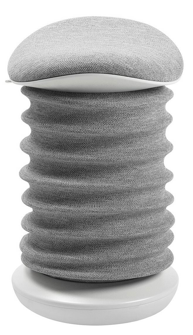 Grauer Aktiv-Sitzhocker mit wellenförmigem Design, seitliche Perspektive