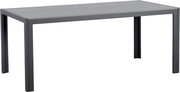 Moderner Gartentisch in rechteckiger Form, seitliche Perspektive, mit grauer Tischplatte und stabilen Metallbeinen.