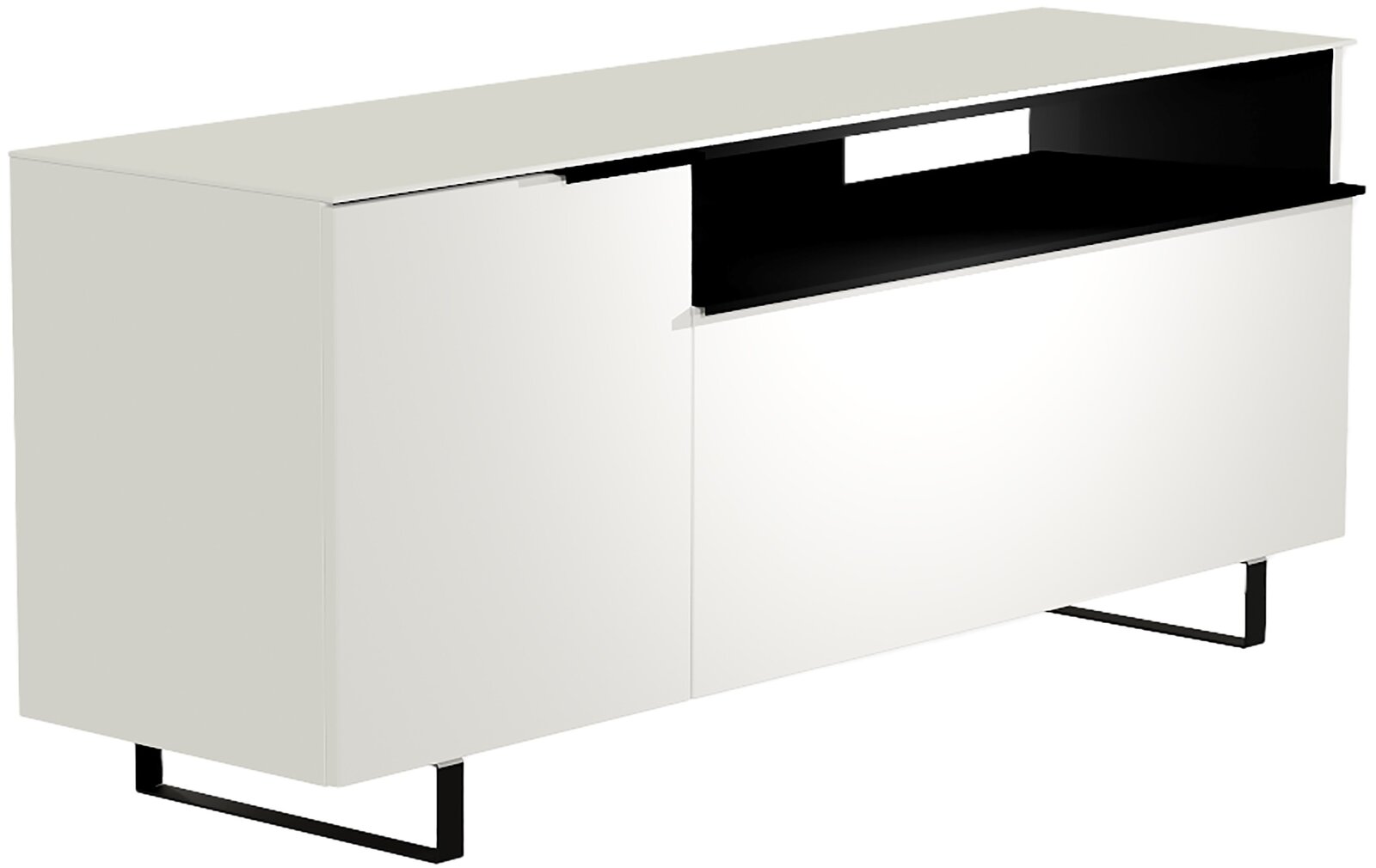 Moderano TV-Lowboard BORMIO Weißes TV-Lowboard mit schwarzem Regal, seitliche Perspektive