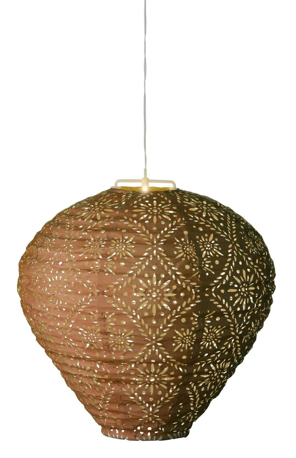 Hängende Solar Laterne mit filigranem Muster, seitliche Perspektive