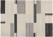 Moderner Teppich mit geometrischem Muster in Grau- und Beigetönen, Draufsicht