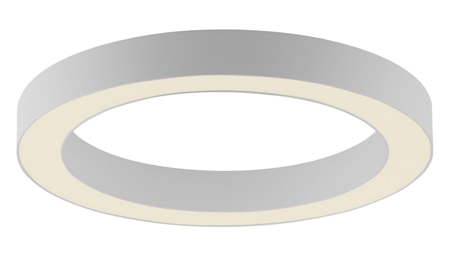 Runde LED-Deckenleuchte in Weiß, seitliche Perspektive