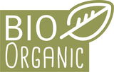 Grünes Bio-Organic-Logo mit Blattmotiv, Frontalansicht