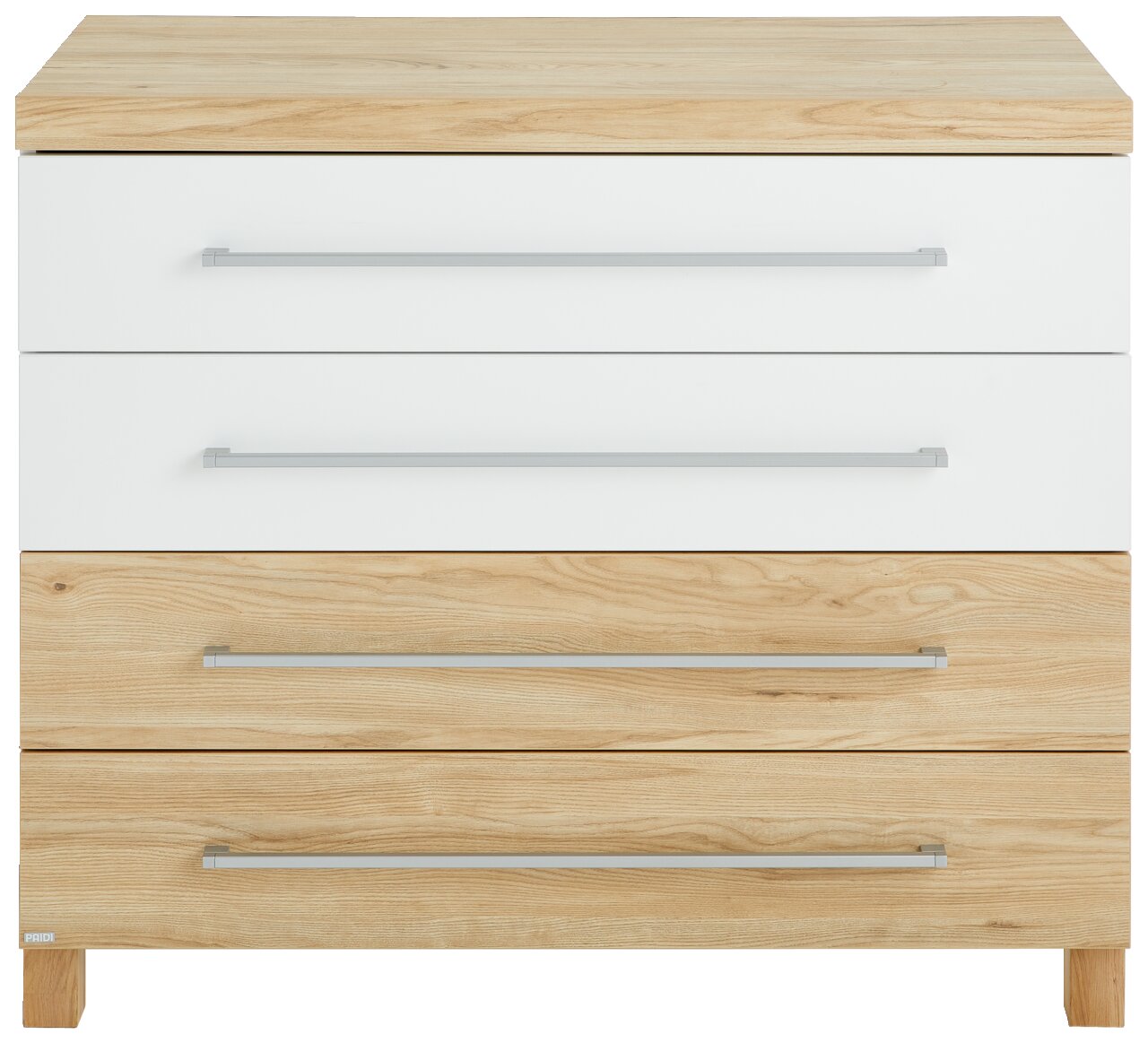 Paidi Kommode LENNOX FRESH Kommode mit drei Schubladen in Holzoptik und weißen Fronten, frontal fotografiert