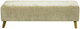 Beige Bettbank mit Holzbeinen, Vorderansicht