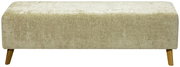 Beige Bettbank mit Holzbeinen, Vorderansicht