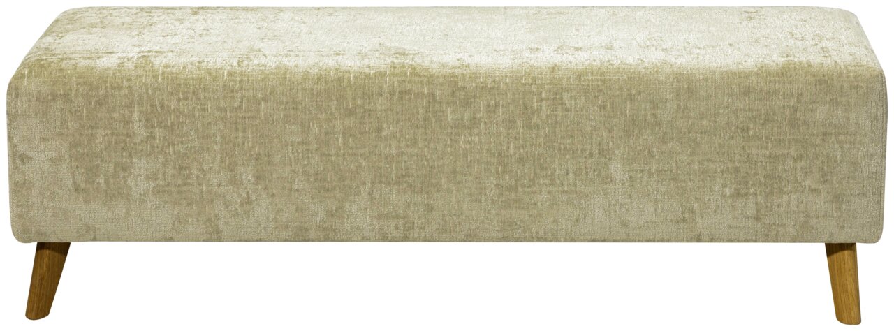 Beige Bettbank mit Holzbeinen, Vorderansicht