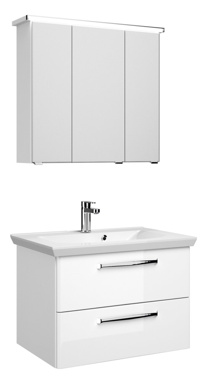 Pelipal Badblock TRENTINO Moderner weißer Badblock mit Spiegelschrank und Waschbecken, Frontalansicht
