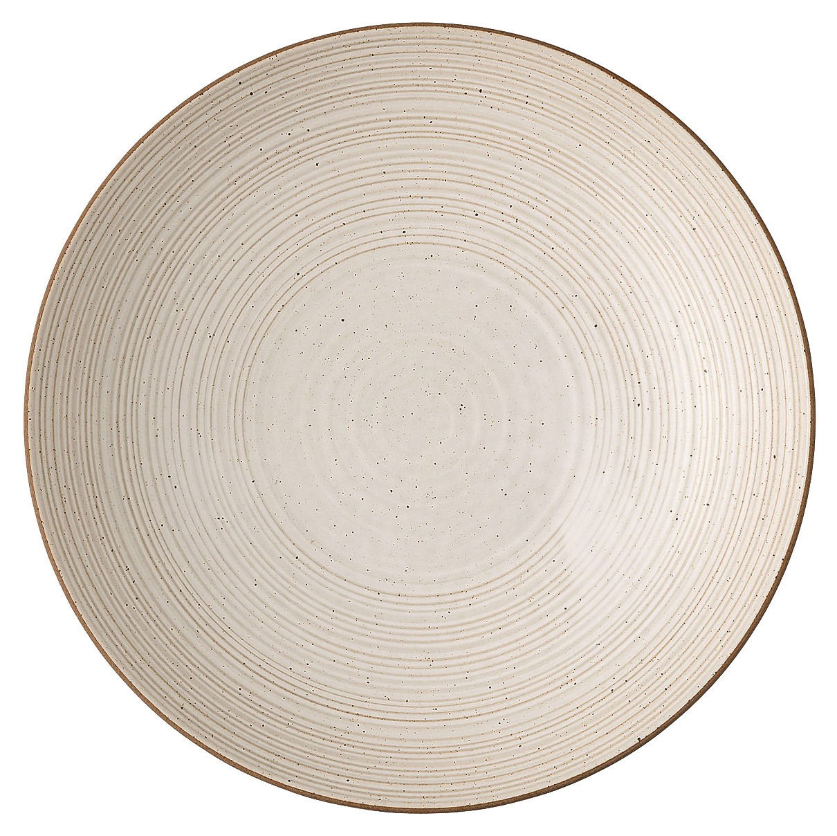 Tiefer Teller mit feiner, kreisförmiger Rillenstruktur, Draufsicht