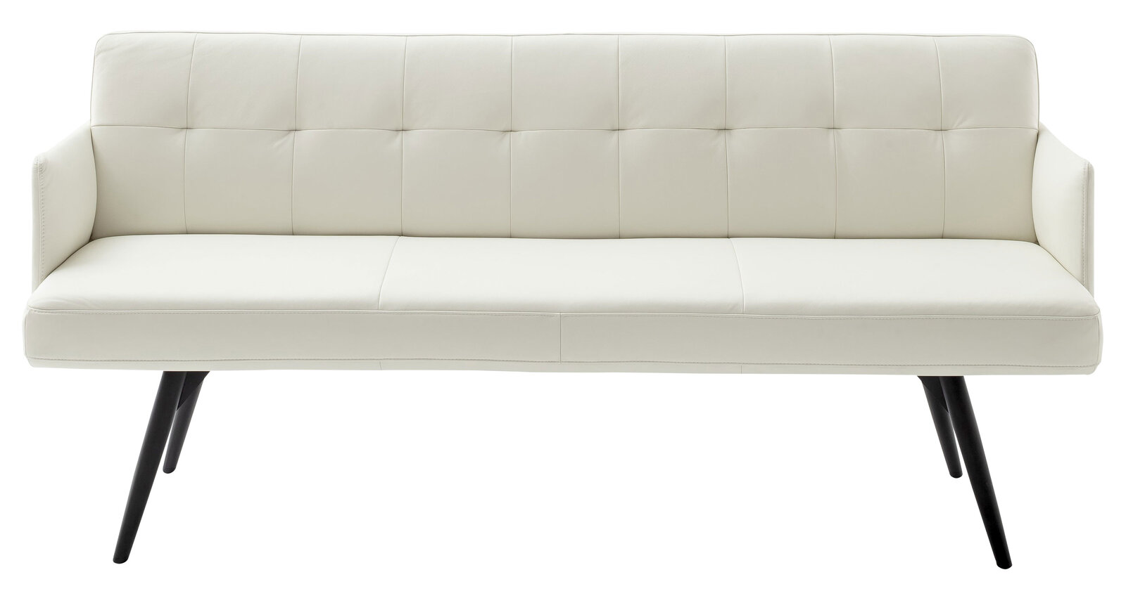 Weiße, moderne Couch mit schwarzen Beinen, Frontalansicht