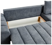 Graue Rundecke mit geöffneter Stauraumfunktion, Ansicht von oben.