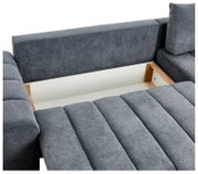 Graue Rundecke mit geöffneter Stauraumfunktion, Ansicht von oben.