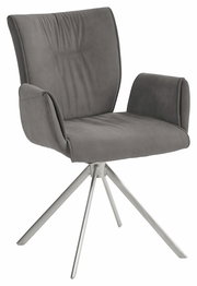 Moderner grauer Sessel mit Metallbeinen, seitliche Perspektive