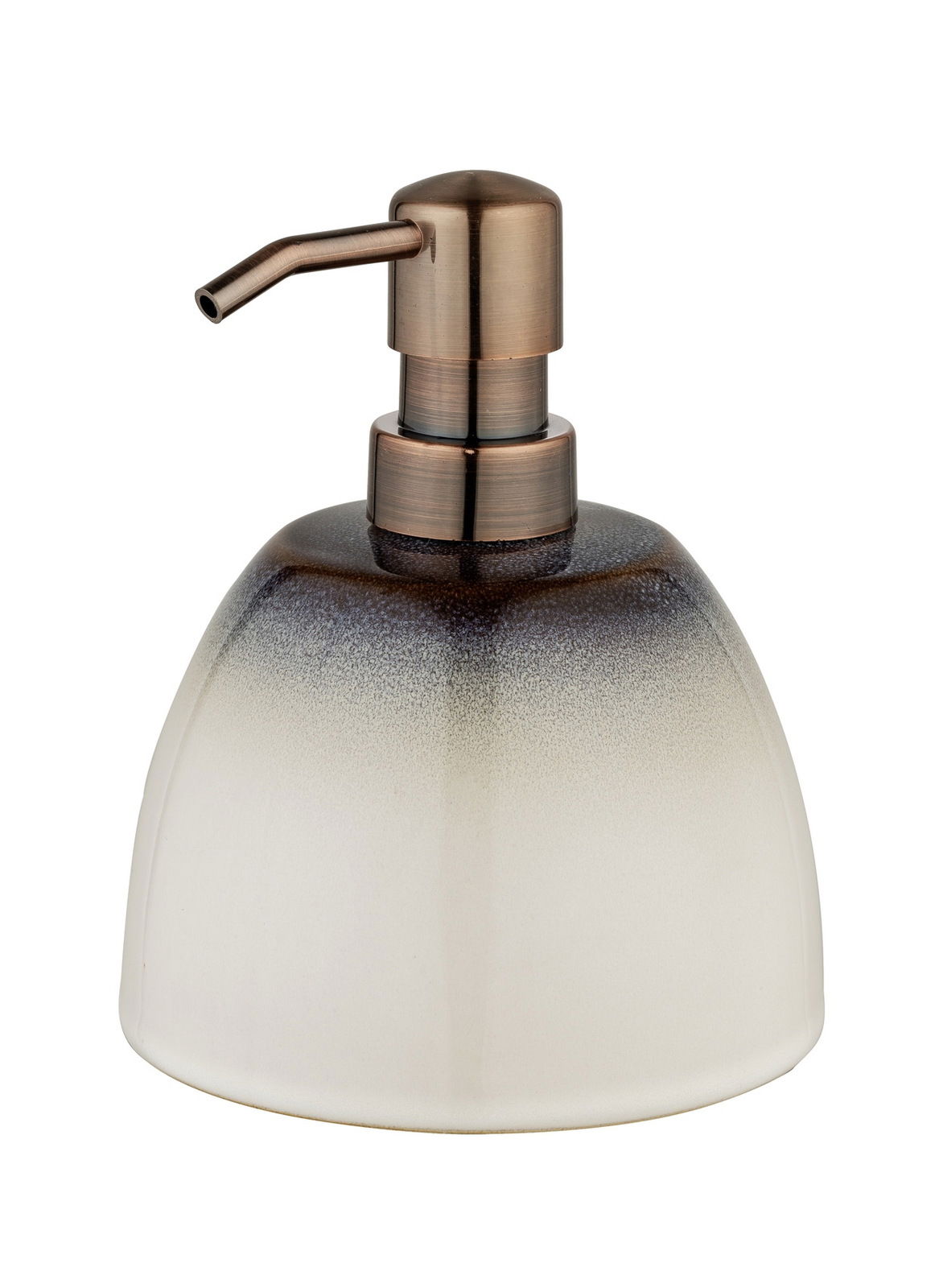 Schöner Wohnen Seifenspender OSTET Seifenspender in Braun und Weiß mit metallischem Pumpkopf, seitliche Perspektive