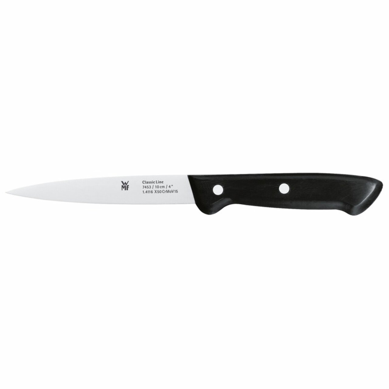 Spickmesser CLASSIC LINE 10cm mit schwarzem Griff, seitliche Ansicht