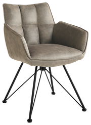 Drehbarer Armlehnstuhl der Serie FRISCO von Musterring in seitlicher Perspektive, mit gepolstertem Sitz und schwarzen Metallbeinen.