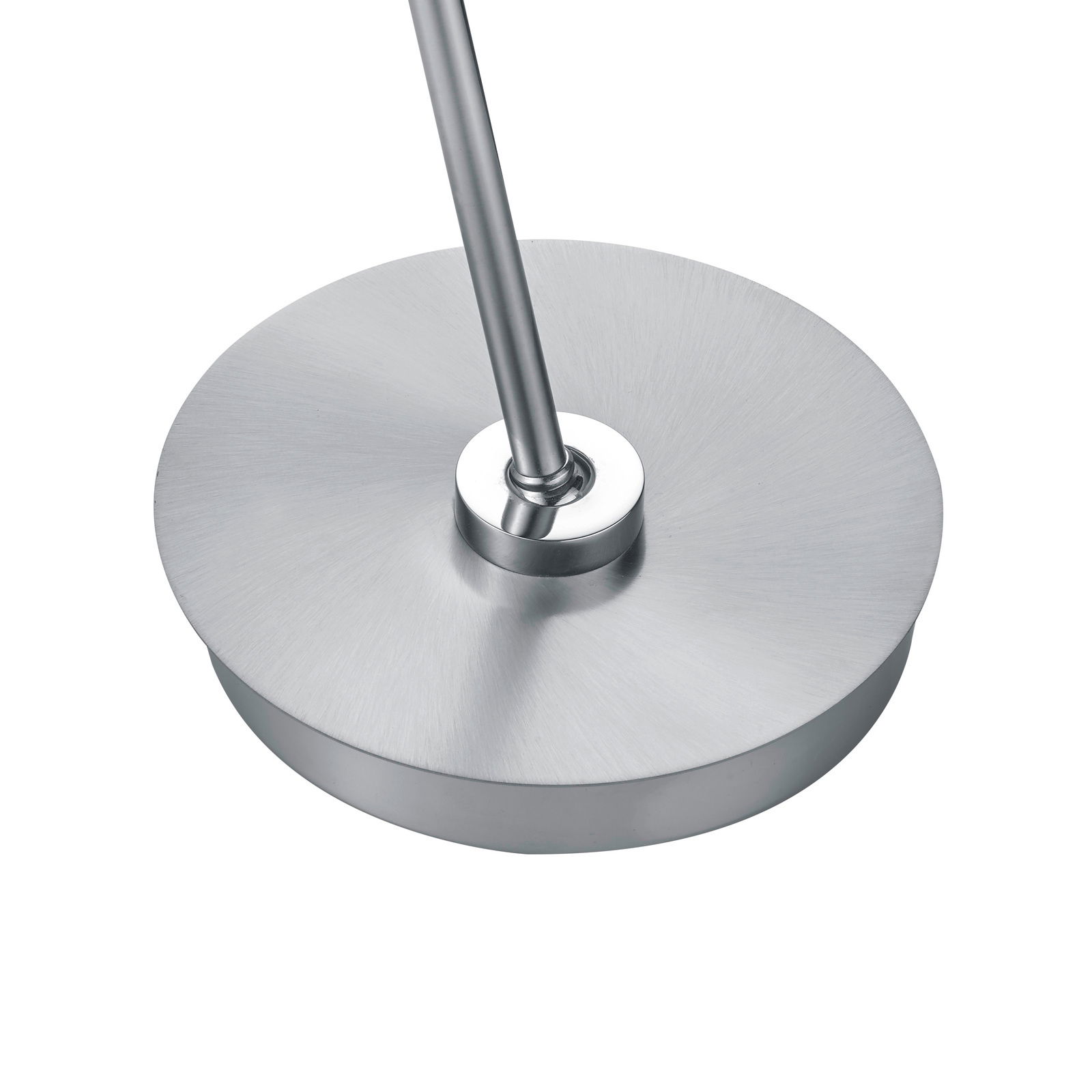 Hell LED-Tischleuchte TOM Nahaufnahme der Basis einer LED-Tischleuchte aus gebürstetem Metall mit modernem Design.