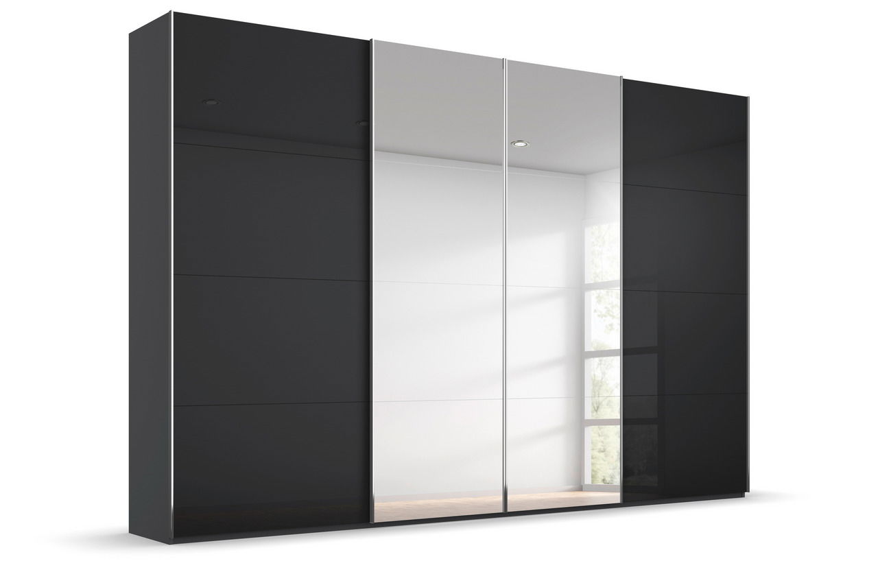 Novel Schwebetürenschrank SALIGO Moderner Schwebetürenschrank in schwarzem Design mit Spiegel in Frontalansicht