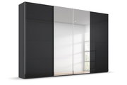 Moderner Schwebetürenschrank in schwarzem Design mit Spiegel in Frontalansicht