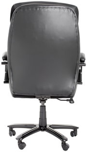 Rückansicht eines schwarzen Chefsessels mit Rollen und verstellbarer Höhe