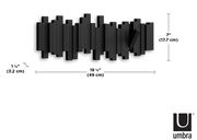 Schwarze Wandgarderobe von Umbra mit modernem, geometrischem Design, Vorderansicht.