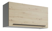 Hängeschrank mit Holzoptik und schwarzem Griff, seitliche Perspektive