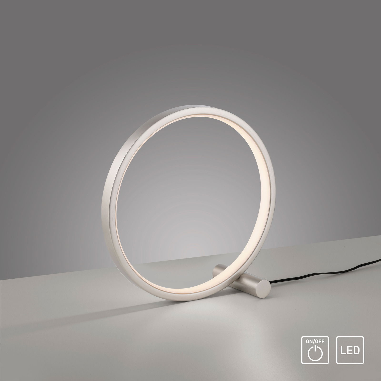Moderne Tischleuchte MINI RITUS in Ringform mit LED-Beleuchtung, seitliche Perspektive