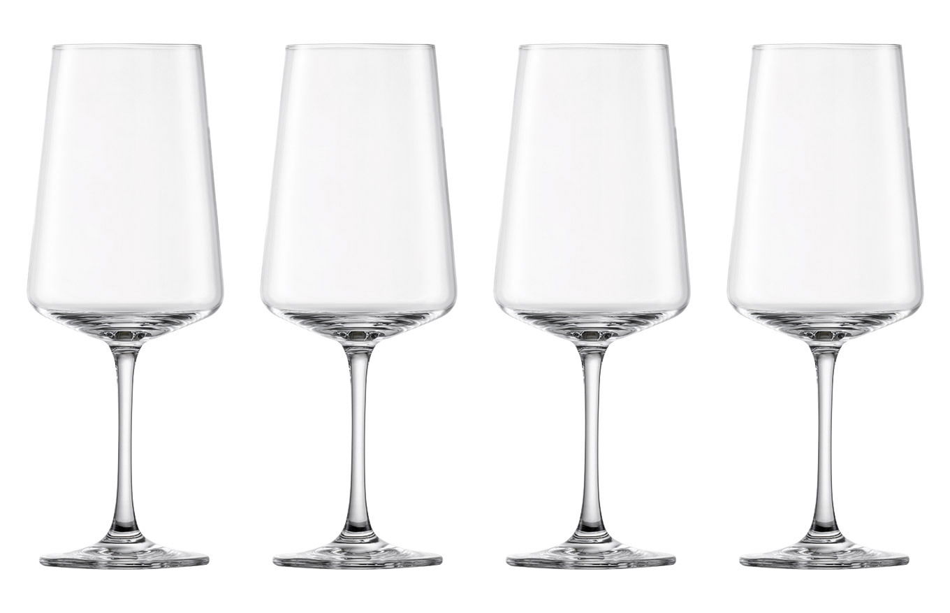 SCHOTT ZWIESEL Rotweinglas 4er-Set MIOVINO Vier elegante Rotweingläser in einer frontalen Ansicht auf weißem Hintergrund.