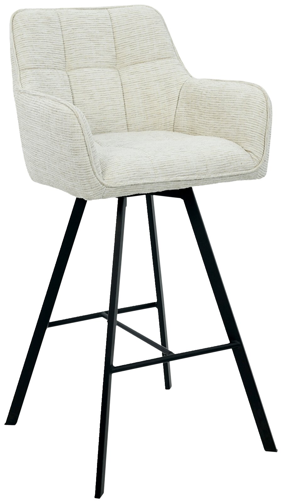 Z2 Barhocker ALOIS Moderner Barhocker mit gepolstertem, cremefarbenem Sitz und schwarzem Metallgestell, seitliche Perspektive