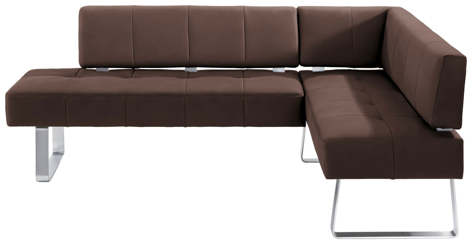 Braune Eckbank mit modernem Design und Metallbeinen, Vorderansicht