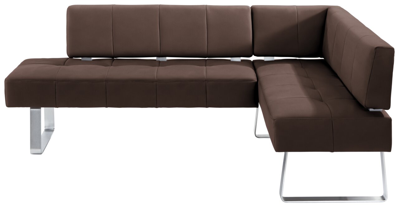 Braune Eckbank mit modernem Design und Metallbeinen, Vorderansicht