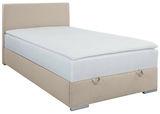 Beiges Boxbett 120 mit Kopfteil, seitliche Perspektive