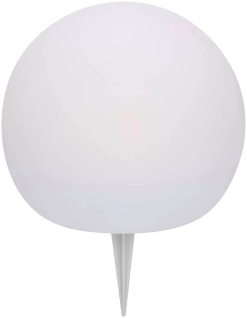 Runde Solarleuchte mit Erdspieß, frontal betrachtet