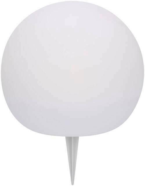 Runde Solarleuchte mit Erdspieß, frontal betrachtet