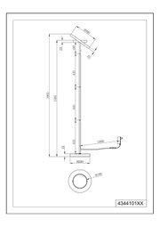 Technische lijntekening van een staande vloerlamp met ronde voet (Ø260), ronde lampkop (Ø300) en netsnoer van 1800 mm, weergegeven in zijaanzicht met maatvoering; onderaan ook bovenaanzicht van de voet (Ø180).