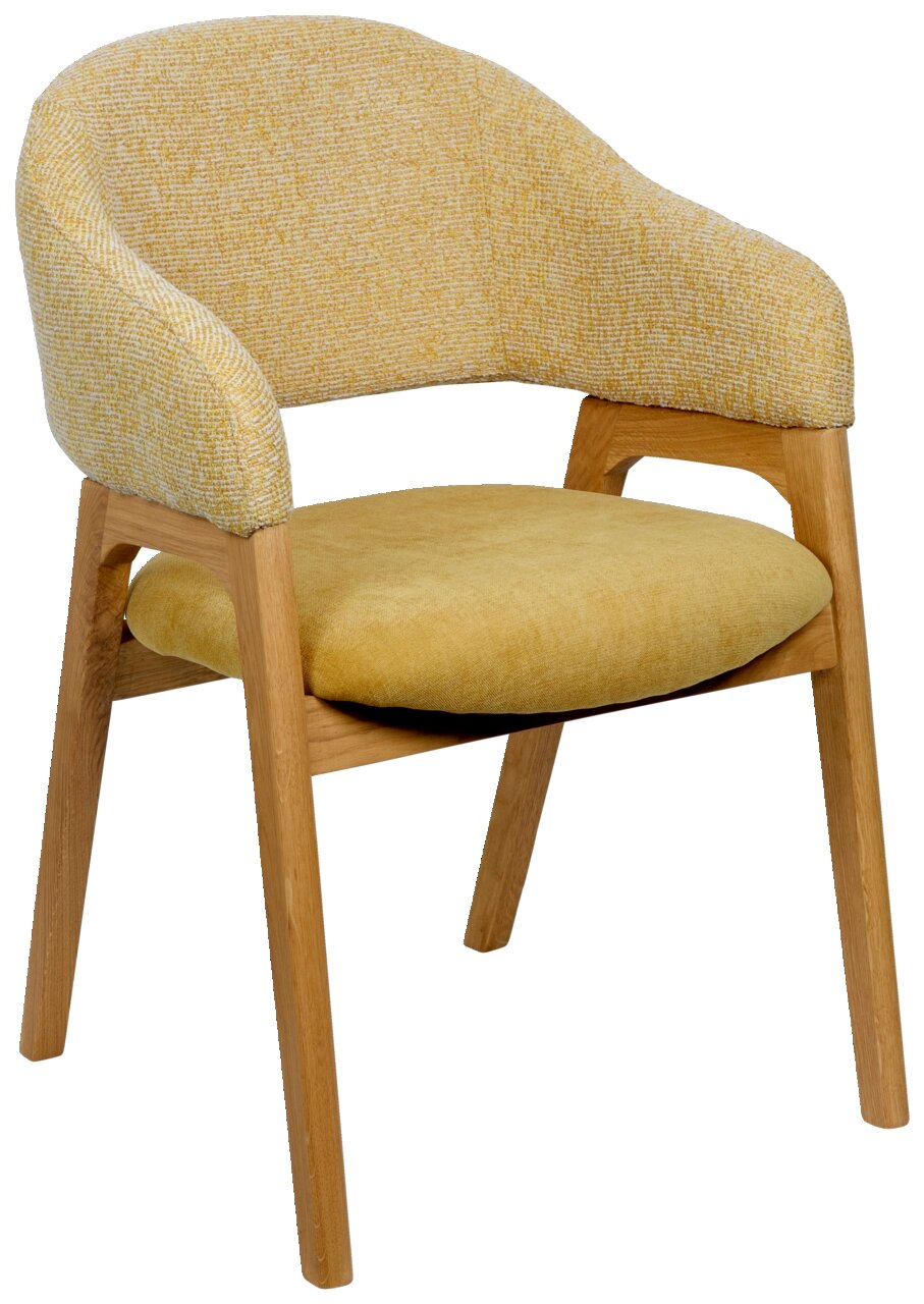 Linea Natura Armlehnstuhl BERTI Gelber Armlehnstuhl mit Holzbeinen, seitliche Perspektive