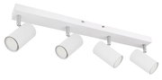 Moderner weißer Deckenstrahler mit vier verstellbaren Spots, seitliche Perspektive