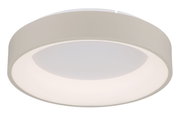 Runde LED-Deckenleuchte in seitlicher Perspektive, modernes Design in Weiß.