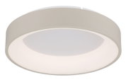 Ronde led-plafondlamp in zijaanzicht, modern ontwerp in wit.