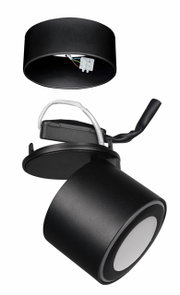 Zwarte LED-inbouw- en opbouwspot TAURUS, perspectivisch aanzicht van bovenaf met zichtbare kabelaansluitingen.