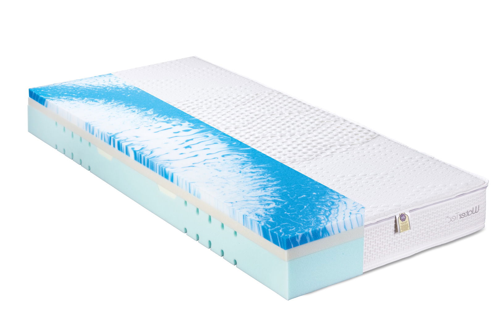 Max Berger Kaltschaummatratze WATERFLEX 800 Kaltschaummatratze 90 x 200 cm mit blauer und weißer Schicht, seitliche Perspektive