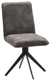 Moderner grauer Stuhl mit schwarzem Metallgestell, seitliche Perspektive